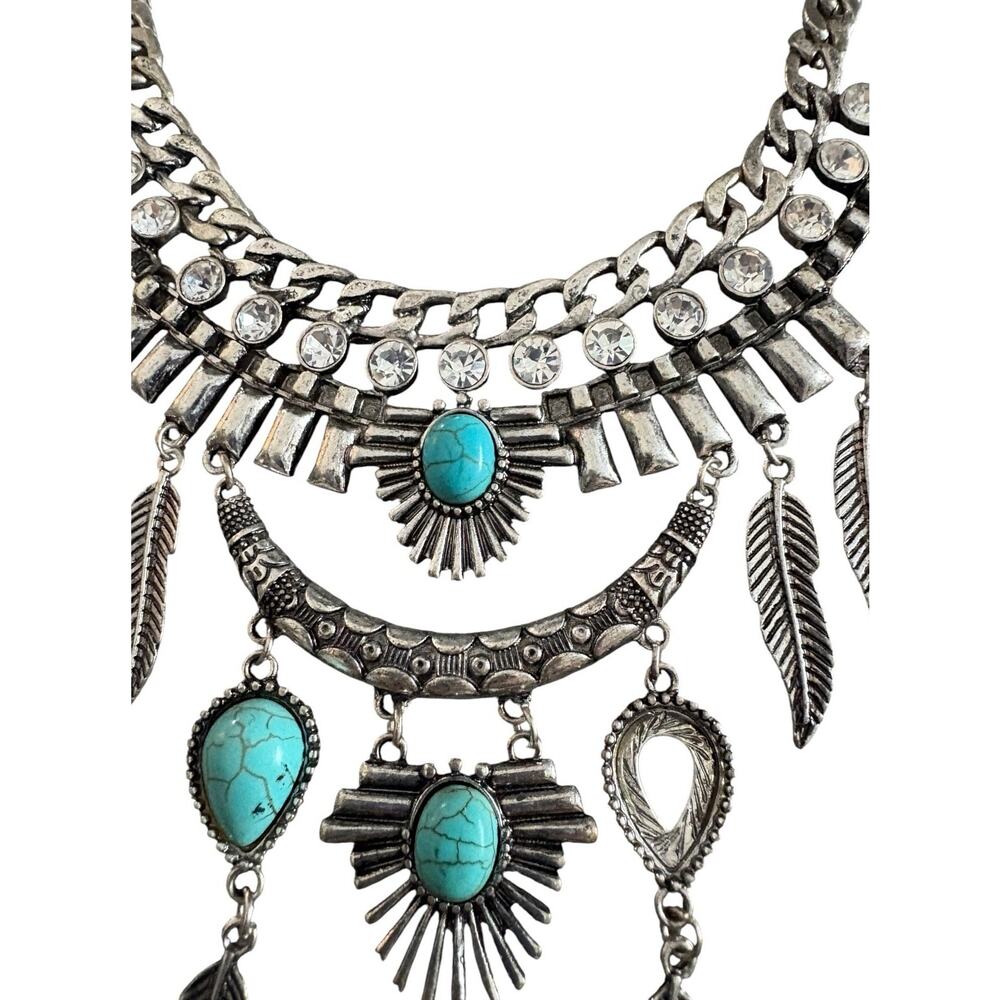 Idyllwind Miranda Lambert Silver Tone Turquoise Feather Bib Statement Necklace - Picture 3 of 7